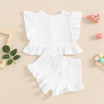BemeyourBBs Summer Toddler Girl Clothes Baby Girl Ruffle Sleeveless Shirt with Buttons Bow Bloomers Shorts Set Cute Outfits
