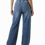 Motherhood Maternity Women's Under The Belly Tie Waist Relaxed Wide Leg Pregnancy Denim Pants, Hansel Wash, Medium