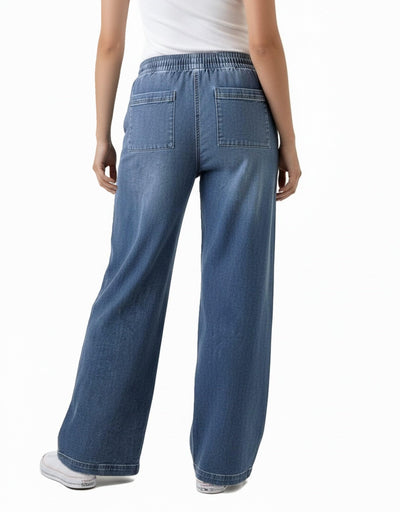 Motherhood Maternity Women's Under The Belly Tie Waist Relaxed Wide Leg Pregnancy Denim Pants, Hansel Wash, Medium