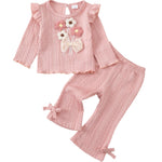 Kucnuzki Baby Girl Clothes 6-9 Months Long Sleeve Pink T Shirt Ruffle Floral Print Top Bell Bottom Baby Girl Pants 9-12 Month Girl Clothes Fall Winter Outfits