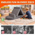 Fvkind 16pcs Modular Kids Play Couch, Kids Couch Building Fort for Playroom and Bedroom, Toddler Modular Play Sofa, Convertible Foam Sofa for Boys and Girls, Grey