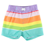 RUGGEDBUTTS Boys UPF50+ Sun Protection Striped Color Block Swim Trunks - Pale Rainbow Stripe, 2T