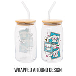 Silver Buffalo Sanrio Hello Kitty and Friends Cinnamoroll Polaroids Glass Jar Tumbler with Bamboo Lid and Glass Straw, 16 Ounces