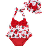 Kucnuzki Baby Girl Bathing Suit One Piece Swimsuit Strawberry Bikini Set Baby Swimsuit 6-12 Months Toddler Girl Swim Bathing Suits with Hat