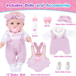 12'' Baby Doll Playset with Clothes and Dolls Carrier Accessories Included Baby Carrier, Bottles, Nipple, Socks, Headbands