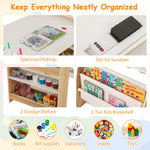 Costzon Kids Art Table and Chair Set, 4 in 1 Wooden Easel Activity Desk Set w/Whiteboard, Blackboard, Paper Roll, 2 Open Shelves & 2-Tier Bookshelf, Toddler Table and Chair for Drawing (Natural)