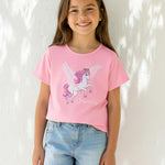 PATPAT Girls T Shirts Size 8-9 Years, Pink Unicorn Print Graphic Tees Crew Neck Short Sleeve Shirts Preppy Clothes Birthday Outfits Cute Tops