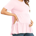 Xpenyo Women Tiered Maternity Top Fashion Short Sleeve Casual Pregnancy Blouse Shirts Pink L