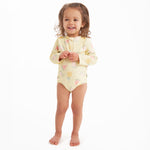 Gerber Baby Girls Toddler Long Sleeve One Piece Rashguard Swimsuit, Yellow Fruit, 12 Months