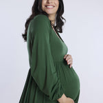 Motherhood Maternity Women’s Long Sleeve Empire Waist Maxi Pregnancy Dress, Green Pastures, Large