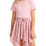 PATPAT Girls 2 Piece Skirt Sets Size 11-12 Years, Pink Shirts + Pink Plaid Skirts Clothing Sets Summer Outfits, Preppy Clothes for Girls Y2K Outfits Streetwear