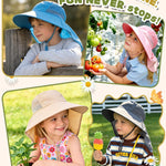Rosoz Kids Sun Hat with Neck Flap UV Protection Summer Toddler Beach Hat Unisex Ponytail Hat Wide Brim Fishing Hat-Blue