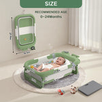 Collapsible Baby Bathtub for Newborn to Toddler (0-24 Months), Portable Baby Bath Tub for Travel, Newborn Bathtub with Soft and Supportive Cushion (Astronaut-Green)