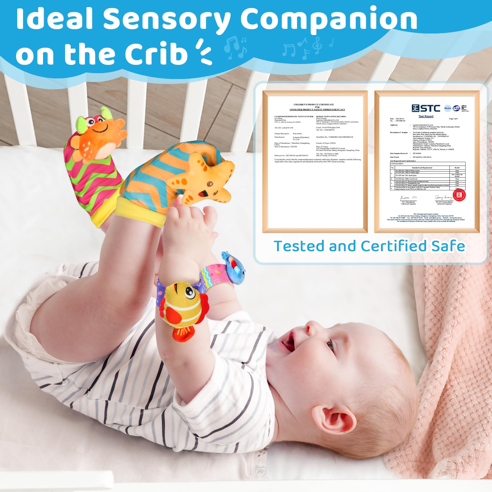 URMYWO Wrist Rattles for Baby - Rattle Socks - Foot Finder Set - Baby Toys for 0-12 Months Infant - Newborn Essentials - Early Learning Sensery Toys for Boys and Girls as Shower Gifts Valentines Gifts