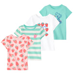 Garanimals Baby & Toddler Girl Strawberry Tees - Short Sleeve Tees - Kid's Casual Crew Neck - Size 3-6 Months - Light Pink, White, Green - 4 Pack