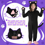 GIFTINBOX Cat Costume For Girls, Cat Noir Costume, Zip-Up Hooded Onesie Black Cat Costume for Kids Dress Up, Role Play Halloween Costumes for Kids Girls 5 6 7 8 9 10 11