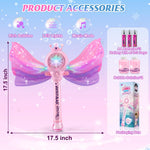 Britik Bubble Wands for Kids Girls - LED Light & Music Bubble Machine: 3 AA Batteries & 2 Bubble Solutions, Outdoor Party Birthday Toys for Toddlers, Gift for 3 4 5 6 7 8 Year Old Girls
