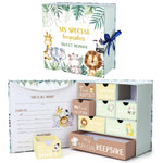 Beeveer Baby Keepsake Box Newborn Memory Organizer with 9 Labeled Compartments First Keepsake Book Gift Box for Pregnancy Mother"s Day Baby Shower New Maternity (Green,Jungle Animal)