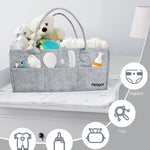 Feagar Baby Diaper Caddy Organizer, 15 Inch Large with 8 Pockets & 2 Dividers, Portable Nursery Storage Basket & Car Organizer for Changing Table, Travel (Grey)