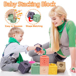 Montessori Baby Toys 6-12-18 Month, Infant Teething Toys Shape Sorter Bin Stacking Cups Blocks for toddlers 1-3, Sensory Educational Learning Toy for 6 7 8 9 10 Month Old Girl Boy 1 2 Year Old Gifts