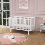 BABY JOY Wooden Baby Crib, Rubber Wood Mini Crib w/ 3-Height Adjustable Mattress Support Base & Full-Length Guardrails, Toddler Bedroom Furniture Fence Bed (White)