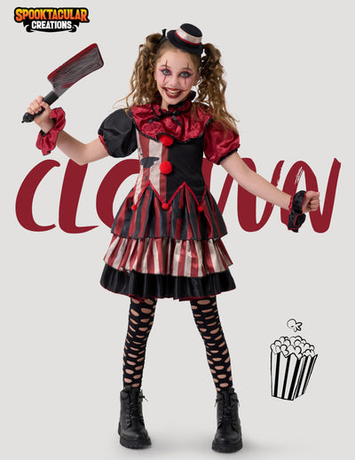 Spooktacular Creations Girls Scary Clown Costume, Kids Halloween Costume, Twisted Clown Dress for Girls