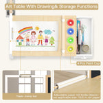 Frogprin 3 in 1 Kids Art Table and Chair Set, Easel Table for Kids, Toddler Craft and Play Wood Activity Desk with Adjustable Double-Sided Magnetic Easel, Paper Roll, Storage Box, Book Shelves