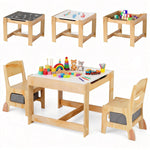 Costzon Kids Table and Chairs, 3 in 1 Wooden Activity Toddler Desk w/Blackboard & Storage Drawers for Art & Craft, Snack Time, Homework, Toddler Table and Chair Set for Nursery, Home, Playroom (Gray)