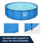 Bestway Steel Pro 15’ x 48" Round Metal Steel Frame Above Ground Outdoor Backyard Family Swimming Pool, Blue