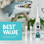 Made by Dentists Kids Electric Toothbrush - Rechargeable Vibrating Toothbrush with Timer, Includes 6 Replacement Heads, Gently Cleans Teeth, Kid & Toddlers Age 2+, Shark