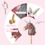 HollyHOME Sequin Unicorn Stick Horse Handcrafted Hobby Horse on a Stick with Wood Wheels Real Pony Neighing and Galloping Sounds Plush Unicorn Toy Pink 36 Inches(AA Batteries Required)