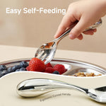 KINGSTONE Toddler Utensils Set, 18/10 Stainless Steel Kids Silverware Set with Curved Handle, All-Metal Baby Fork and Spoon, Safe Children's Flatware, Dishwasher Safe, Mirror Polished (2-Piece)