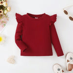OPAWO Toddler Girl Shirts Ruffle Long Sleeve Baby Tee Tops, Ribbed Toddler Girl Blouse, Fall Baby Girl Clothes 2-Pack 12M-4T(Burgundy Apricot, 12-18 Months)