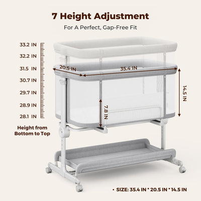 Ezebaby Baby Bassinets Bedside Sleeper, Portable Bedside Bassinet for Baby Newborn Infants with Adjustable 7 Heights and All Mesh Sides, Newborn Crib with Mattress and Soft, Breathable Sheet