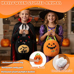 Halloween Plush Pumpkin Trick Or Treat Basket, Cute Pumpkin Stuffed Animal Candy Bucket, Halloween Party Favor Bags with Handles Plush Toys for Kids Toddlers Girls Boys