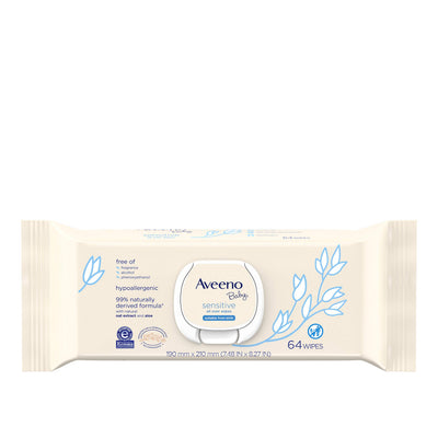 Aveeno Baby wipes packaging on a white background
