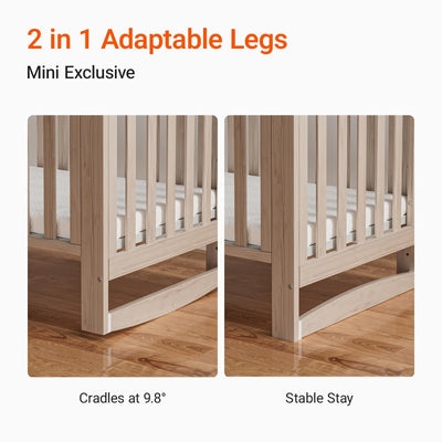 MAMAZING EvoNest Baby Crib, 6 in 1 Convertible Mini Crib with Wheels, 100% New Zealand Wood Growing Bed, 4 Adjustable Mattress Height, GREENGUARD Gold Certified, Washed Natural