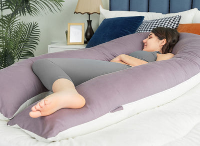 QUEEN ROSE Pregnancy Pillow, U Shaped Full Body Pillows for Sleeping Support, 65 Inch Maternity Pillow for Pregnant Women, Purple and White