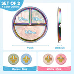 Coinicxcel Stainless Steel Toddler Plates with Suction, 9" BPA-Free Rainbow Baby Plates 2pcs with Removable Food-Grade Silicone Base, Divided Kids Plates Dishwasher Safe, Blue & Green