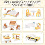 Luxury Wooden Dollhouse with Light-Designed, Modern Dollhouse with 20 Pieces of Furniture and Spiral Staircase, Ideal Gift for for Kids Ages 3+