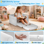 ORWIPO Kids Sofa Bed with Removable Washable Cover & Backrest – Foldable Toddler Chair, Cozy Crystal Velvet Furniture for Playtime, Naps & Travel (Gray, Bear Design)