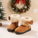 DADAWEN Baby's Girl's Toddler Fashion Cute Bowknot Fur Lining Princess Warm Snow Boots Brown US Size 6 M Toddler