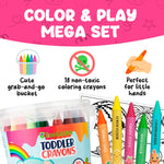 TinyGeeks Jumbo Crayons For Toddlers 3-8 - 18pc Toddler Baby Crayons For Kids Ages 4-8 & 3-4 - With Printed Coloring Sheets - Washable, Non Toxic and Easy To Hold - Perfect for Classroom