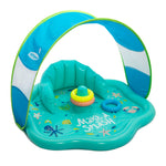 SwimSchool Baby Splash Play Mat with Adjustable Canopy – Inflatable Play Pool for Babies & Infants with Backrest – Includes Baby Water Toy Rings