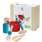 PlanToys® Cleaning Set | Montessori Wooden Housekeeping Play Set for Kids | Includes Broom, Mop, Dustpan, Bucket & Duster | Eco-Friendly Pretend Play Toy for Practical Life Skills & Responsibility