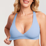 MOMANDA Racerback Nursing Sleep Bras for Breastfeeding Crossover Wireless Maternity Bralette Comfy Moonlight Blue Medium