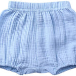 EISHOW Infant Baby Soft Ruffle Shorts Bloomers Toddler Boy Girl Solid Cotton Linen Blend Basic Bottom Cute Loose Harem Shorts (0-6 Months, D-Blue)