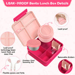 Aimsnk Kids Bento Lunch Box with 8oz Soup Thermo, Kids Leakproof Lunch Food Containers with 4 Compartment,Insulated Hot Food Jar with Lunch Bag for School, Travel (Pink)