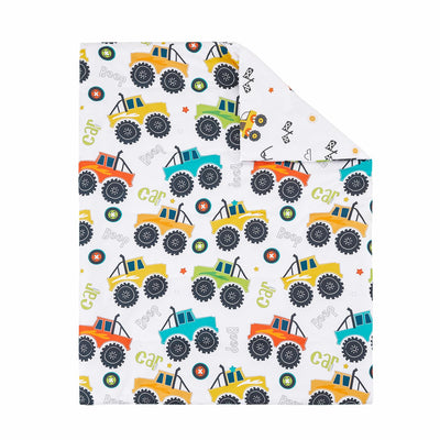 PERFEMET 4-Piece Toddler Bedding Set - Colorful Car Printed Toddler Comforter Set for Boys, Reversible Fluffy Toddler Bed Set for Baby Bedroom (White, Car Pattern)