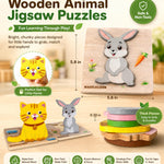 MAGICACORN Wooden Animal Puzzles for Toddlers – Montessori Educational Learning Toys for Preschoolers, Farm Animal Jigsaw Puzzle Set, Safe & Durable Gift for Boys & Girls, Christmas Birthday Present